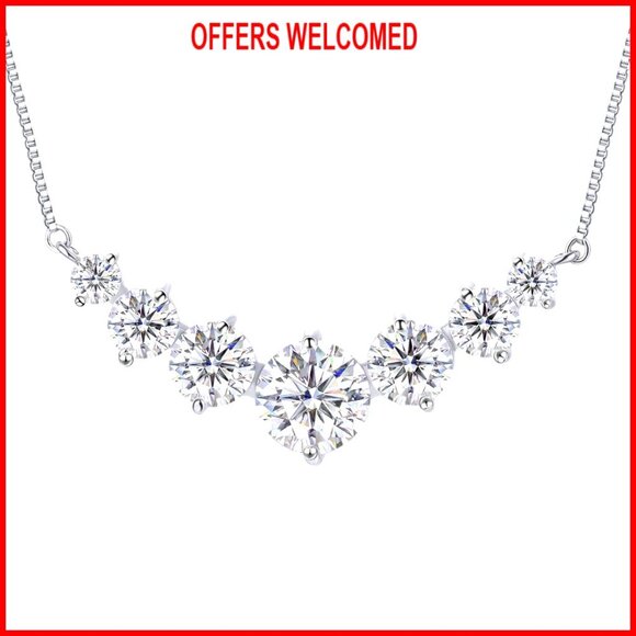 7 Stone Moissanite Pendant Necklace 1.7 Carat 18K Gold Plated Sterling Silver